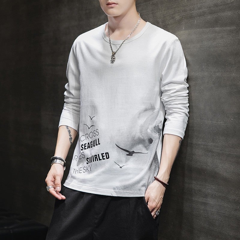 Long-Sleeved T-Shirt Men'S Slim-Fit Plus Size Fatty Plus Plus Size Stretch Korean-Style Printed T-Shirt Round Neck Base Top - Image 4