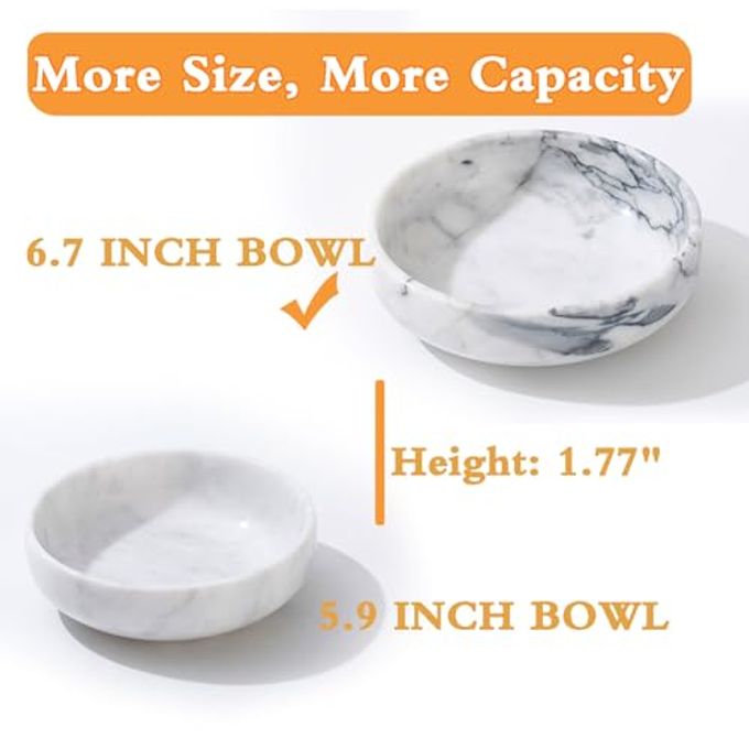 CM CHIC MONDAY 6.7" Decorative Bowl Natural Marble Key Bowl & Centerpiece (White & Grey) - Image 2