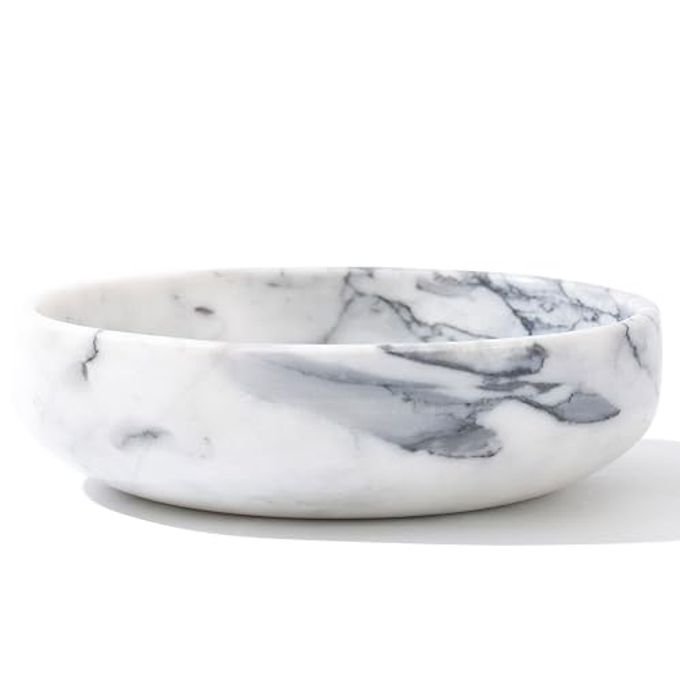CM CHIC MONDAY 6.7" Decorative Bowl Natural Marble Key Bowl & Centerpiece (White & Grey) - Image 1