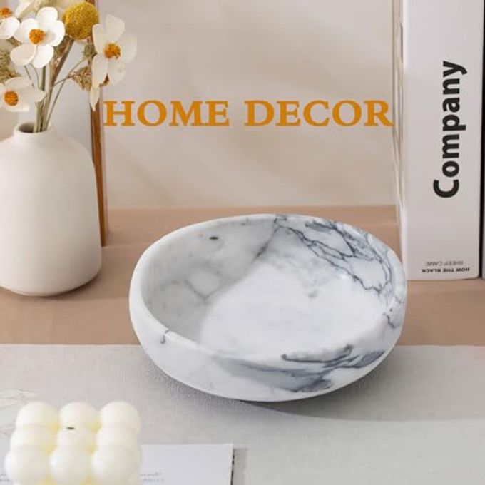 CM CHIC MONDAY 6.7" Decorative Bowl Natural Marble Key Bowl & Centerpiece (White & Grey) - Image 3