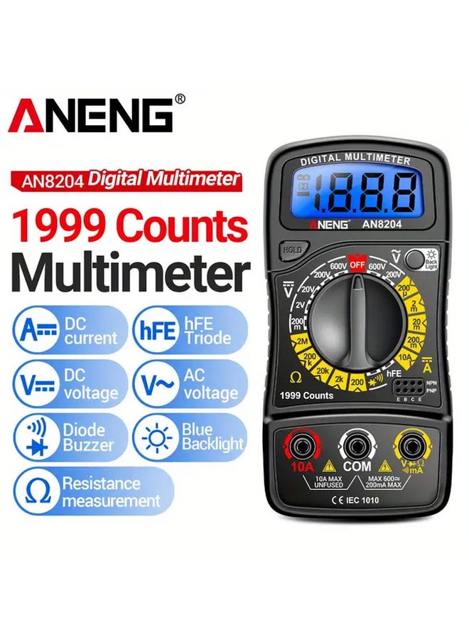 AN8204 Digital Multimeter 1999 Counts AC DC Voltage Resistance Diode Transistor Tester - Image 3