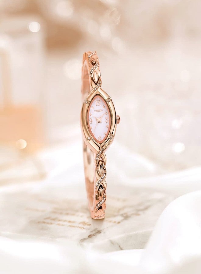 TIME100 Women's Watches Bracelet Crystal Oval Dial Ladies Fashion Dress Quartz Wrist Watch Waterproof (Rose Gold) - Image 4