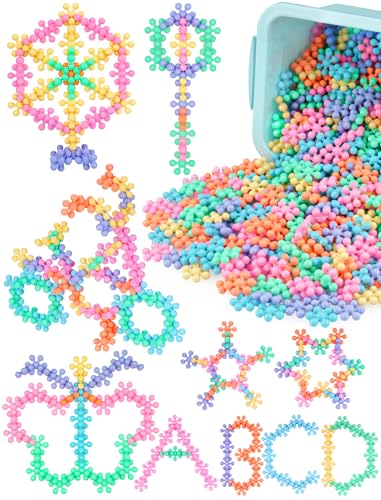 NiToy Macaron Color Interlocking Building Blocks Set 600pcs Snowflake Shape Plastic Construction Toys in 6 Pastel Colors with Storage Box Educational STEM Blocks for Kids Creative Play Macaron Colors - Image 1