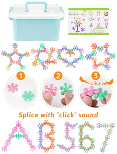 NiToy Macaron Color Interlocking Building Blocks Set 600pcs Snowflake Shape Plastic Construction Toys in 6 Pastel Colors with Storage Box Educational STEM Blocks for Kids Creative Play Macaron Colors - Image 5
