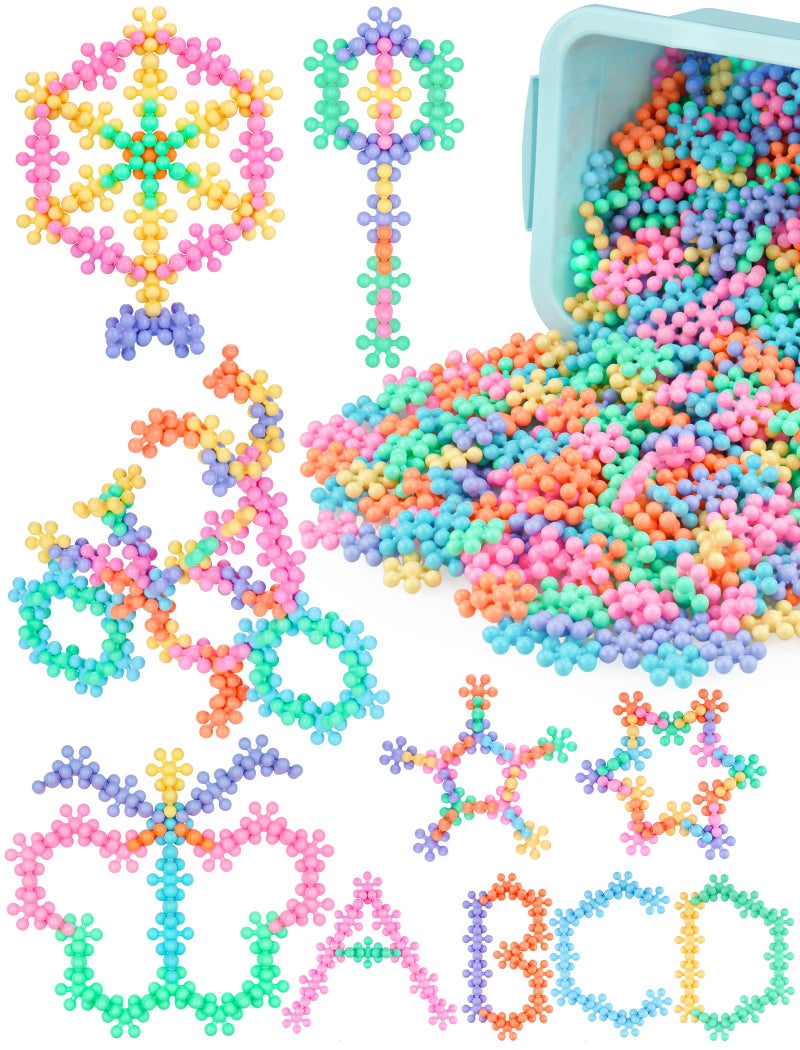 NiToy Macaron Color Interlocking Building Blocks Set 600pcs Snowflake Shape Plastic Construction Toys in 6 Pastel Colors with Storage Box Educational STEM Blocks for Kids Creative Play Macaron Colors - Image 3