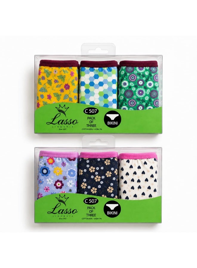 Lasso Pack of 6 Women's Cotton Bikini Panties – Lasso Brand – UW 5076 - Image 2