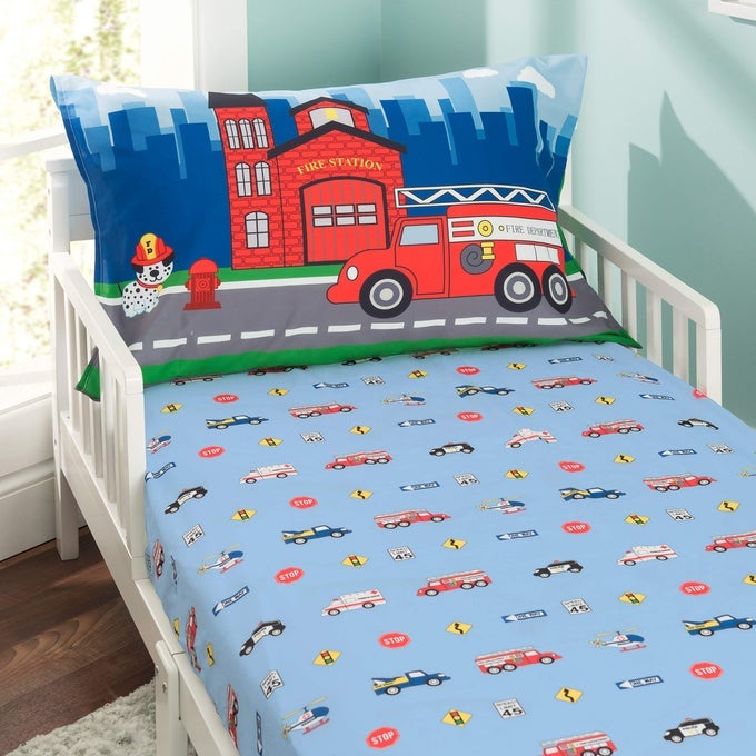 TODDLER FITTED SHEET AND PILLOWCASE SET FIRE POLICE RESCUE SOFT BREATHABLE MICROFIBER TODDLER SHEET SET