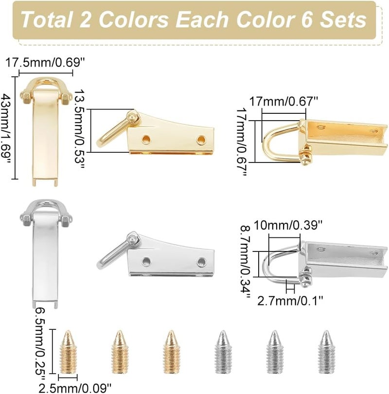 كلاراكو مجموعة من 12 مشبك معدني جانبي من كلاركو، مشبك تعليق لحقيبة اليد بلونين، موصل حزام سلسلة لحقيبة الكتف مع حلقة على شكل حرف D، ملحقات أدوات حقيبة مصبوبة من سبائك معدنية لحقيبة جلدية يدوية الصنع - Image 2
