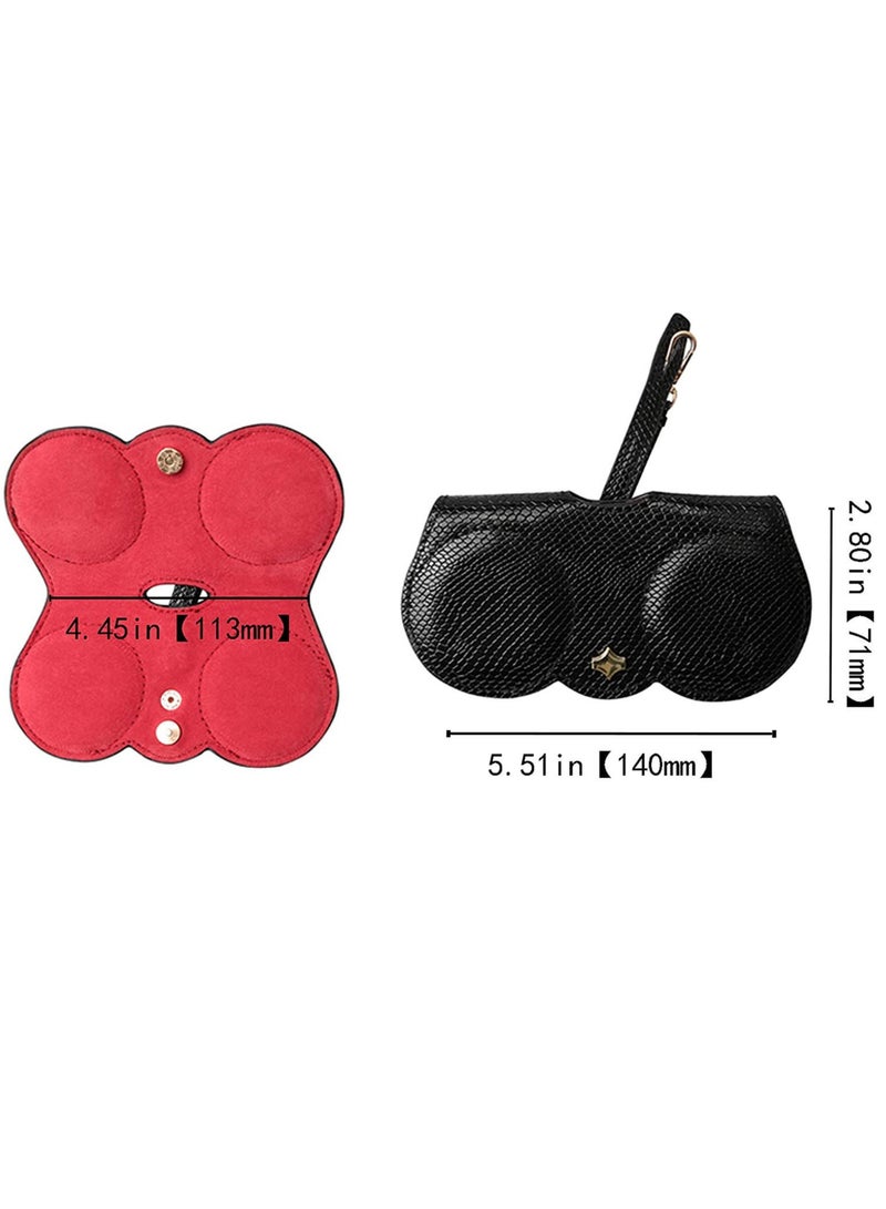 يو إل اتش واي سي منظم النظارات الشمسية، حافظة نظارات من جلد الثعبان الصناعي المطبوع مع حزام، حقيبة نظارات شمسية محمولة قابلة للطي، إغلاق بزر كبس (أسود) - Image 2