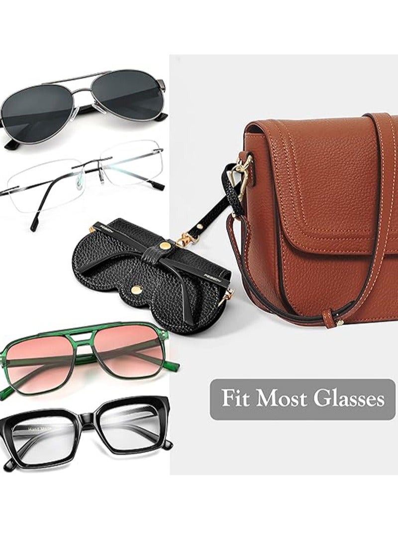 يو إل اتش واي سي منظم النظارات الشمسية، حافظة نظارات من جلد الثعبان الصناعي المطبوع مع حزام، حقيبة نظارات شمسية محمولة قابلة للطي، إغلاق بزر كبس (أسود) - Image 4