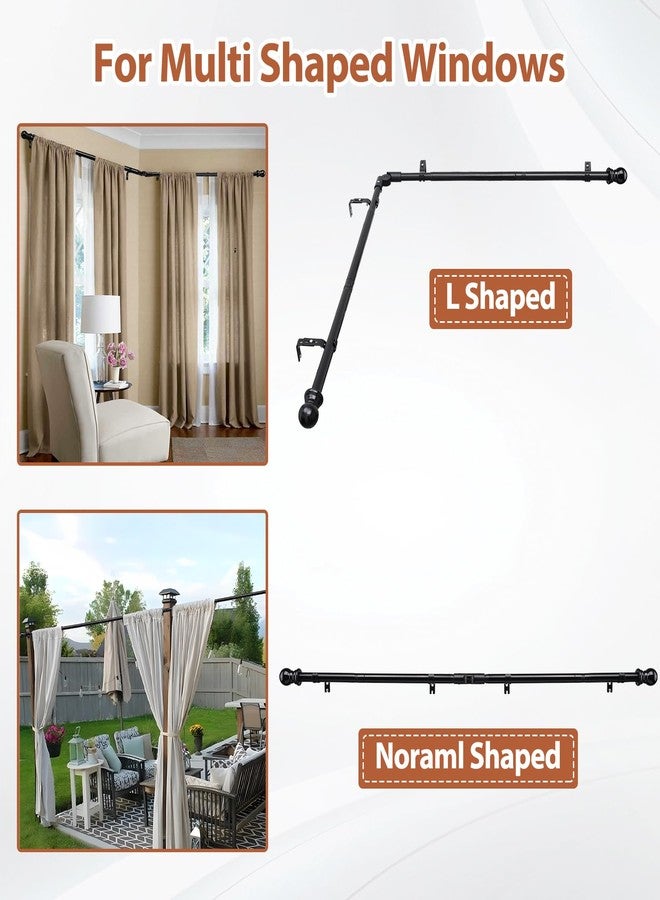 ETICSIPA 1 Inch Bay Window Curtain Rods 32-96 Inch Retractable Metal Corner Curtain Rods for Blackout Curtains with Wall Mount Black Round Finials - Image 5