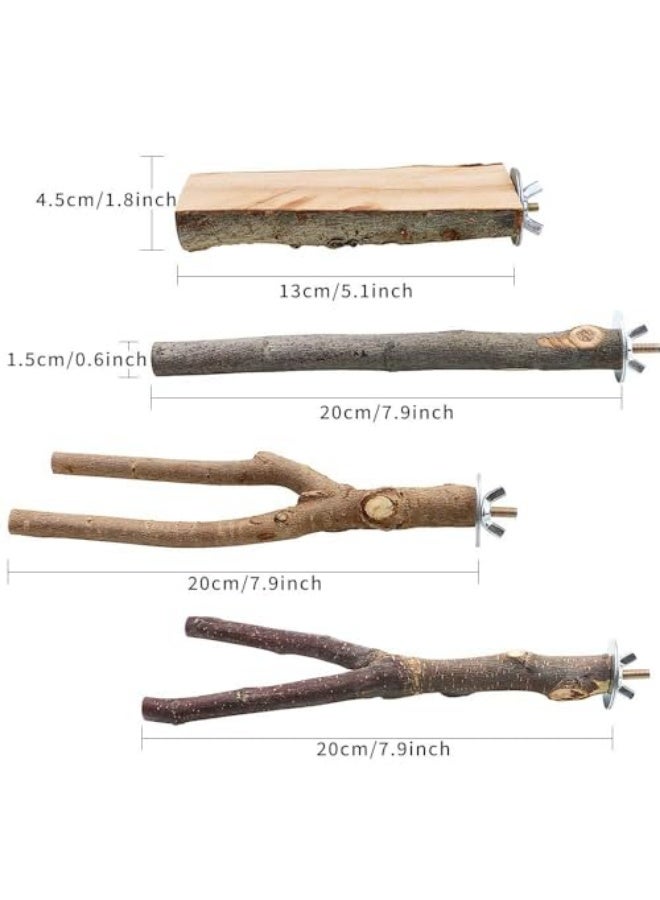 4 Pack Natural Wood Bird Perch Parrot Stand Branches Fork Toys,Pet Bird Cage Wooden Hanging Perch Platform Hammock Swing Toy for Small Parakeets,Budgies,Cockatiels,Conures,Macaws,Finches - Image 2