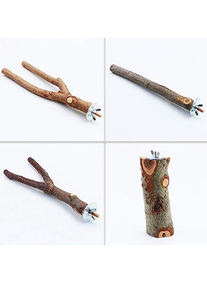 4 Pack Natural Wood Bird Perch Parrot Stand Branches Fork Toys,Pet Bird Cage Wooden Hanging Perch Platform Hammock Swing Toy for Small Parakeets,Budgies,Cockatiels,Conures,Macaws,Finches - Image 4