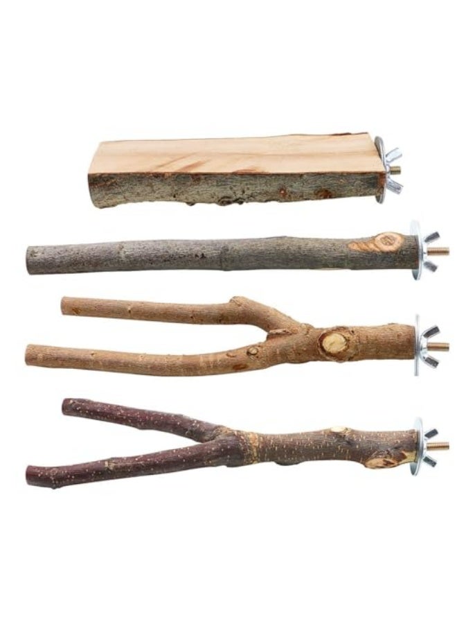 4 Pack Natural Wood Bird Perch Parrot Stand Branches Fork Toys,Pet Bird Cage Wooden Hanging Perch Platform Hammock Swing Toy for Small Parakeets,Budgies,Cockatiels,Conures,Macaws,Finches - Image 1