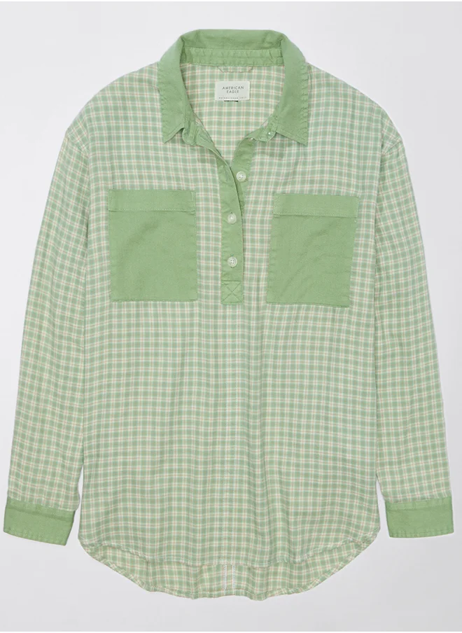 American Eagle AE Oversized Plaid Pullover Shirt