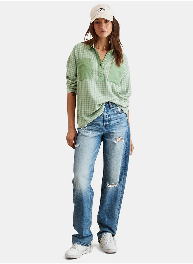 American Eagle AE Oversized Plaid Pullover Shirt