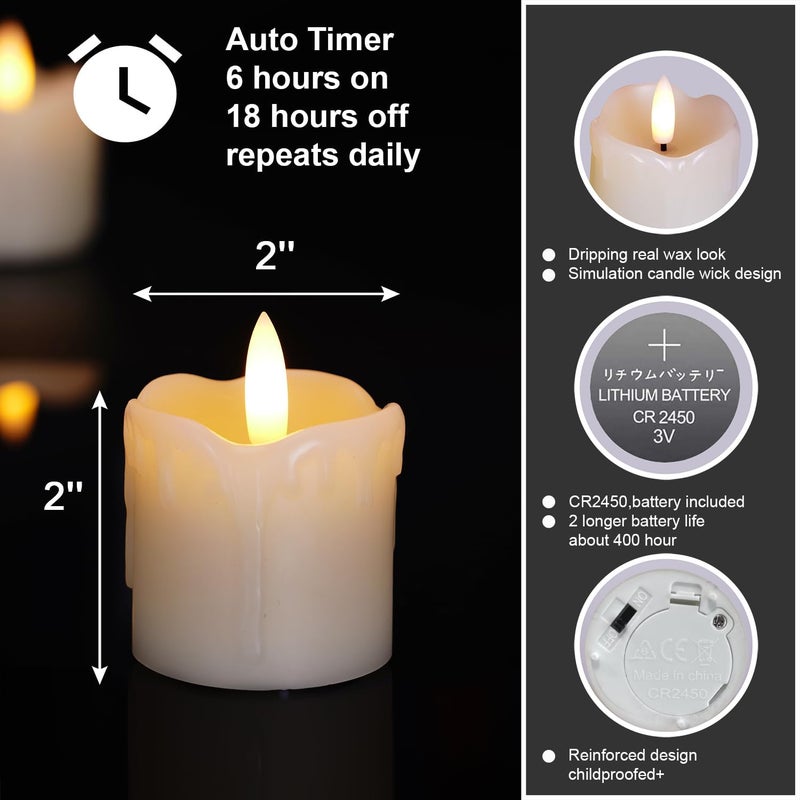 Homemory Flameless Votive Candles with Timer, 2" x 2" Real Wax, Set of 6 - Image 2