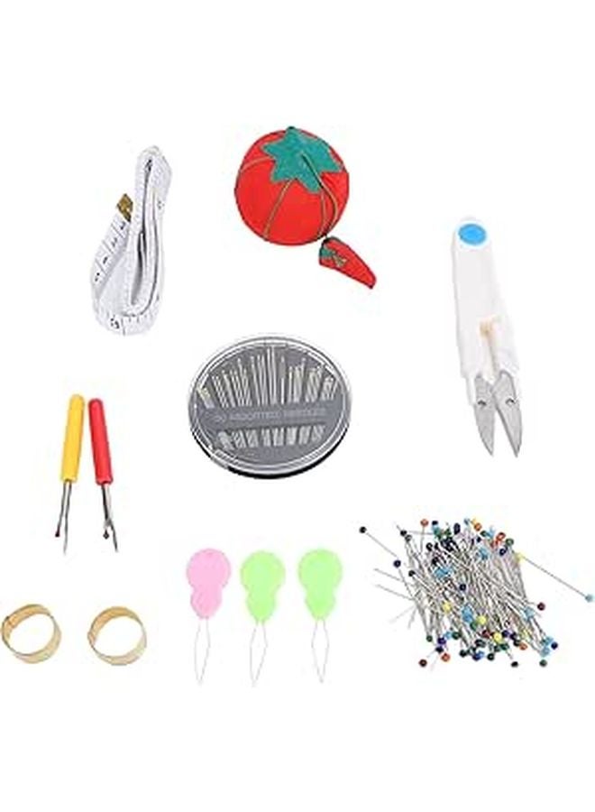 Tomato Pin Cushion Kit with Glass Head Pins and Self Threading Needles for Sewing and Crafts - Image 1