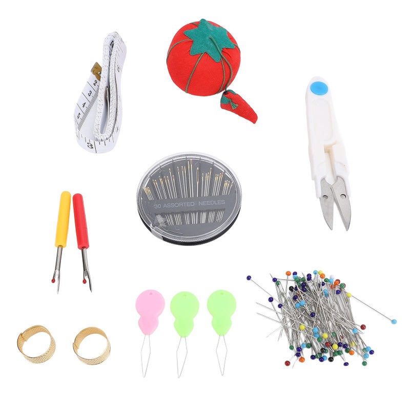 Tomato Pin Cushion Kit with Glass Head Pins and Self Threading Needles for Sewing and Crafts - Image 2