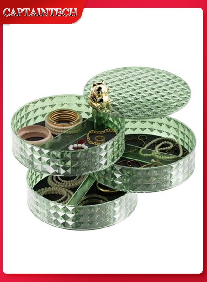 Captaintech 360° Rotating Jewelry Organizer Box for Women Teen Girls, 3 - Layer Stackable Jewelry Storage Case with Tray, Large Capacity Earring Holder Organizer for Bracelets, Rings, Necklaces, Watches (Green) - Image 1