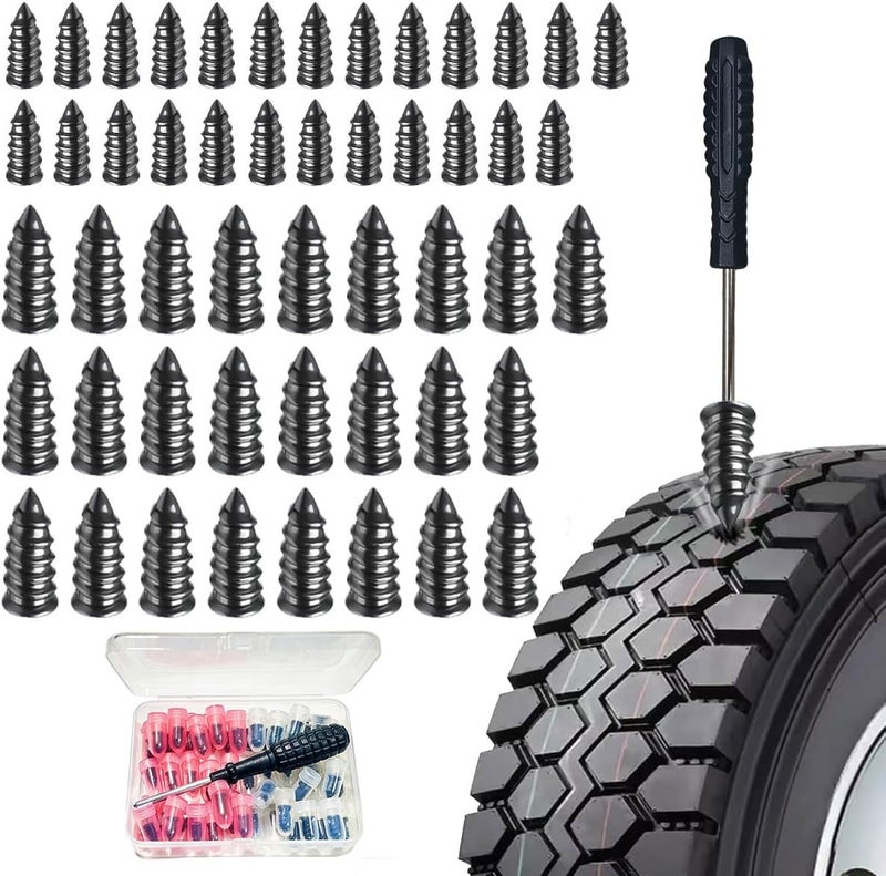 Cestbella Tire Repair Rubber Nail Set with Screwdriver 100PCS, 2 Sizes Spiral Rubber Nails, Heavy Duty Vacuum Tire Repair Kit, Fast Self Service Tire Puncture Repair Tool for Car Motorcycle Bike Vehicle Tires - Image 1