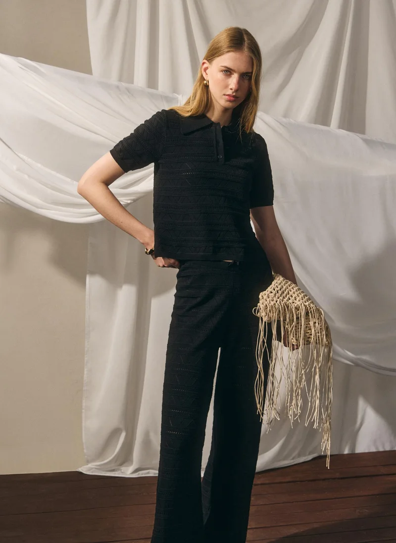 Lichi  Knitted polo shirt with geometric pattern for Women | Best Price UAE