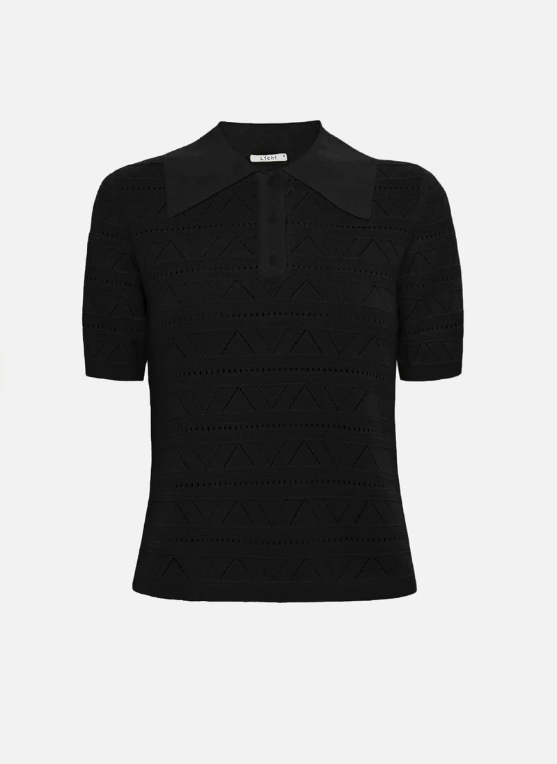 Lichi  Knitted polo shirt with geometric pattern for Women | Best Price UAE