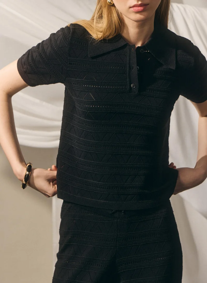 Lichi  Knitted polo shirt with geometric pattern for Women | Best Price UAE