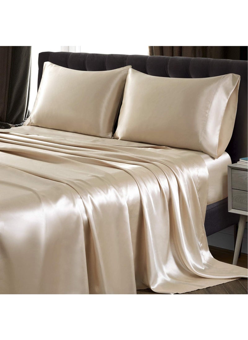 Satin Bed Sheets Set, 4 Pieces Cooling Soft and Wrinkle Hotel Luxury Silky Bedding Set, 1 Deep Pocket Fitted Sheet, 1 Flat Sheet,  2 Pillowcases(King) - pzsku/Z3B68BCA0404AB2CCD2BAZ/45/_/1719380539/52204dc8-f18d-4c8e-bfbd-ab801443291a