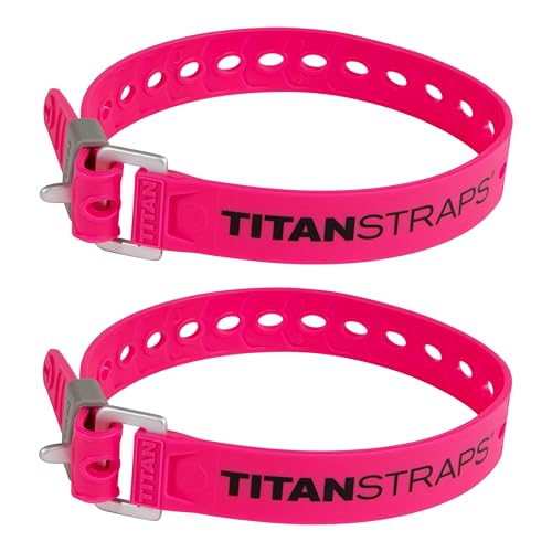 TitanStraps Titan Utility Straps – Easy-To-Use, Reliable Tension Straps for Securing Bike & Moto Gear, Skis, Garden Hoses, Field Repairs – Use in Frigid Temp – 60 lb. Working Load, 18" Length, Fluoro Pink, 2-Pack - Image 1