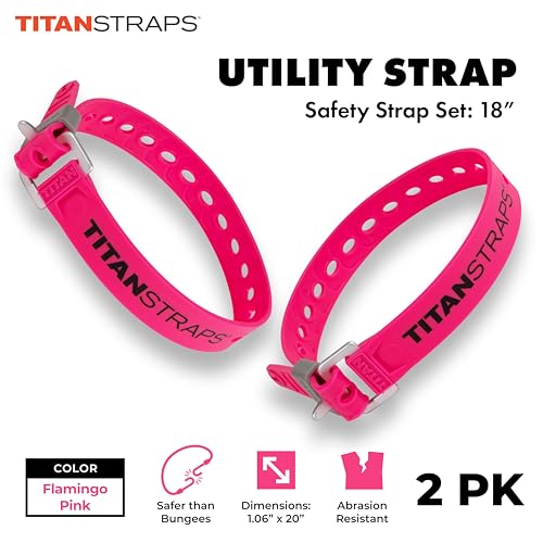 TitanStraps Titan Utility Straps – Easy-To-Use, Reliable Tension Straps for Securing Bike & Moto Gear, Skis, Garden Hoses, Field Repairs – Use in Frigid Temp – 60 lb. Working Load, 18" Length, Fluoro Pink, 2-Pack - Image 2