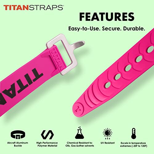 TitanStraps Titan Utility Straps – Easy-To-Use, Reliable Tension Straps for Securing Bike & Moto Gear, Skis, Garden Hoses, Field Repairs – Use in Frigid Temp – 60 lb. Working Load, 18" Length, Fluoro Pink, 2-Pack - Image 3