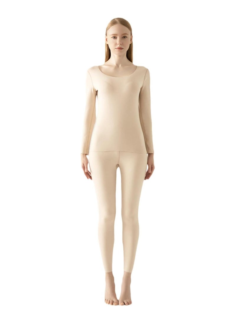 Generic - 3 Sets Thermal Underwear for Women Long Johns with Fleece Lined Long Underwear Women Base Layer Women Cold Weather (Beige) - Image 1