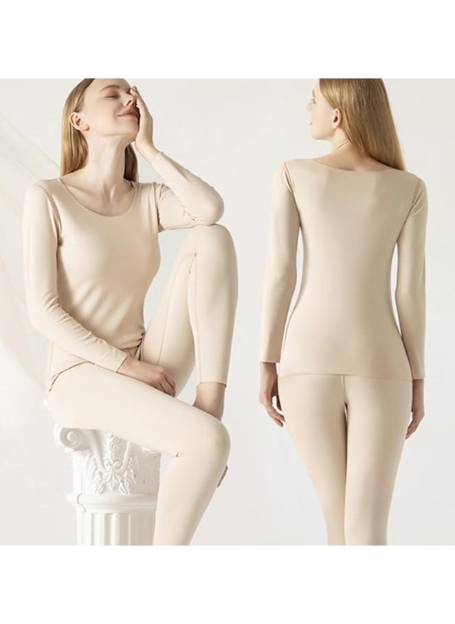 Generic - 3 Sets Thermal Underwear for Women Long Johns with Fleece Lined Long Underwear Women Base Layer Women Cold Weather (Beige) - Image 1