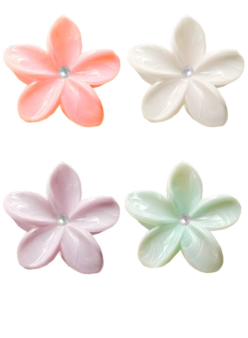 Lelet 4PCS Large Flower Hair Claw Clips for Women – 3.4 inch Strong Hold Claw Hair Clip with Beaded Center, Stylish Hair Accessories for Thick & Thin Hair (4 Colors) - Image 1