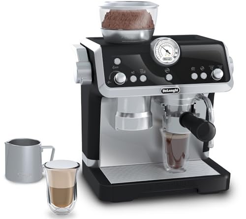 Casdon De'Longhi Toys Barista Coffee Machine. Toy Kitchen Playset for Kids with Moving Parts, Realistic Sounds and Magic Coffee Reveal. For Children Aged 3+, Silver, Black - Image 1
