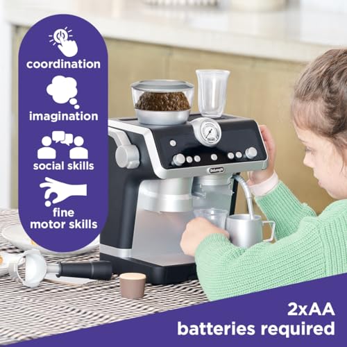 Casdon De'Longhi Toys Barista Coffee Machine. Toy Kitchen Playset for Kids with Moving Parts, Realistic Sounds and Magic Coffee Reveal. For Children Aged 3+, Silver, Black - Image 4
