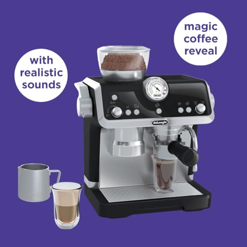 Casdon De'Longhi Toys Barista Coffee Machine. Toy Kitchen Playset for Kids with Moving Parts, Realistic Sounds and Magic Coffee Reveal. For Children Aged 3+, Silver, Black - Image 3