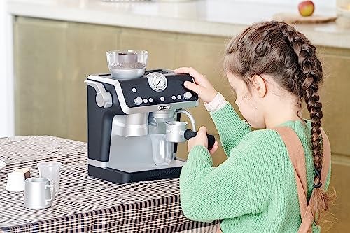 Casdon De'Longhi Toys Barista Coffee Machine. Toy Kitchen Playset for Kids with Moving Parts, Realistic Sounds and Magic Coffee Reveal. For Children Aged 3+, Silver, Black - Image 2