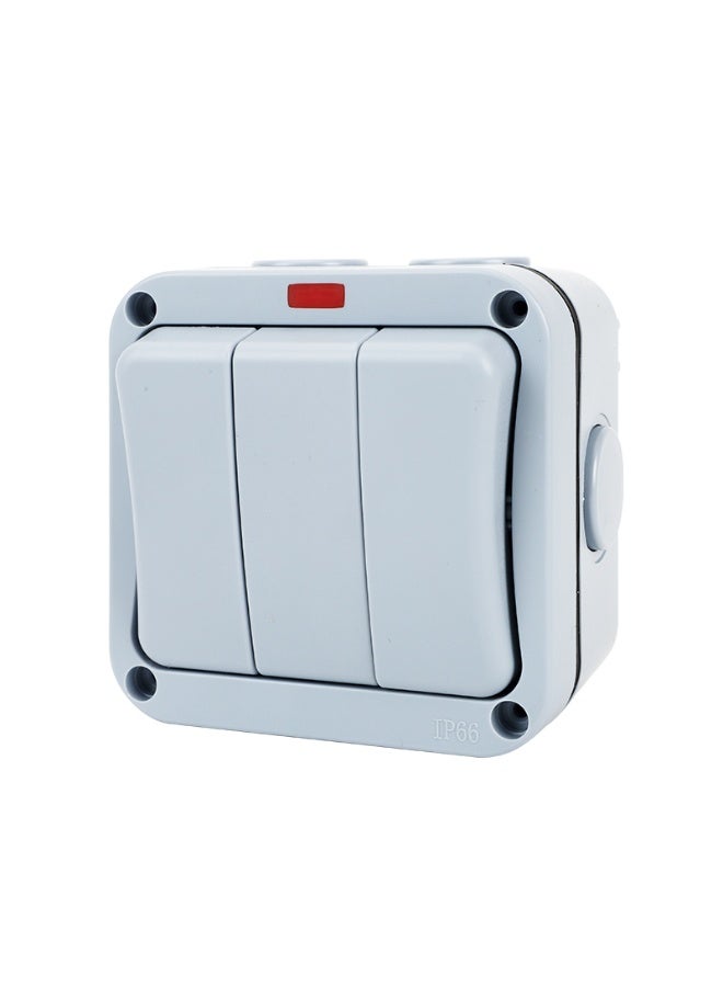 TASVORA 3 Gang 1 Way Wall Switch | Outdoor Waterproof Switch IP66 | Weatherproof Electrical Switch | Dustproof & Rainproof | Garden & Exterior Use | Heavy Duty - Image 1