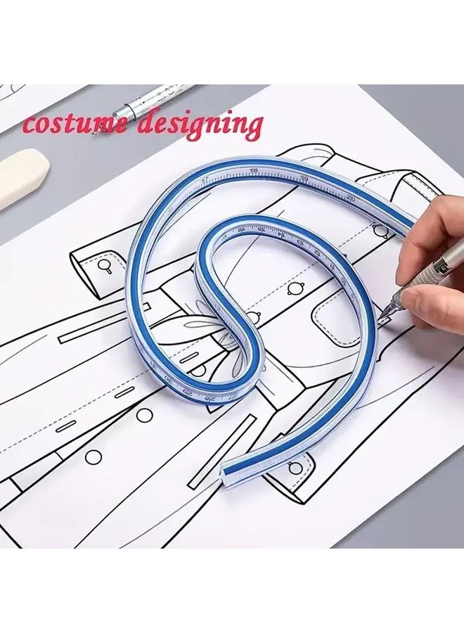 Flexible Curve Ruler Blue Adjustable Shape Durable Plastic Tool for Drawing Design Art Projects - Image 1
