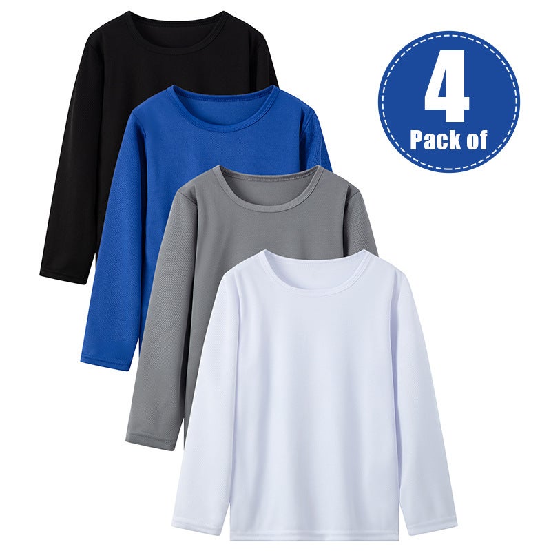 4-Piece Children'S Quick-Drying Long-Sleeved T-Shirt Boys Sports Top Girls Casual All-Match Single Break - Image 1