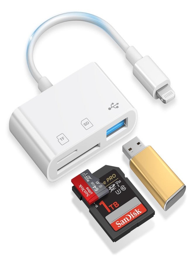 MOKEMAKE [Apple MFi Certified] SD Card Reader for iPhone, Lightning to SD Card Reader, 3-in-1 SD Card Reader for SD Card/Micro SD Digital Camera Adapter Compatible with iPhone, Plug & Play SD Card Reader - Image 1