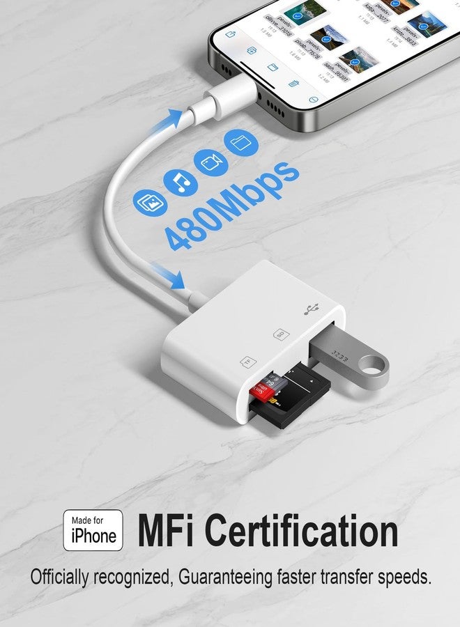 MOKEMAKE [Apple MFi Certified] SD Card Reader for iPhone, Lightning to SD Card Reader, 3-in-1 SD Card Reader for SD Card/Micro SD Digital Camera Adapter Compatible with iPhone, Plug & Play SD Card Reader - Image 2