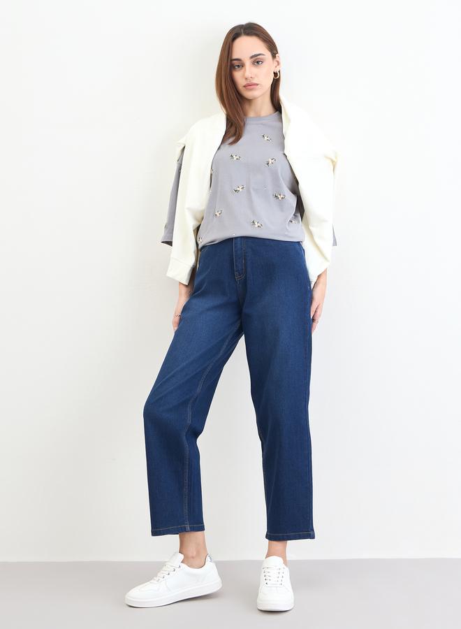 Styli Grey Embroidered Sequined Oversized T-Shirt - Image 2