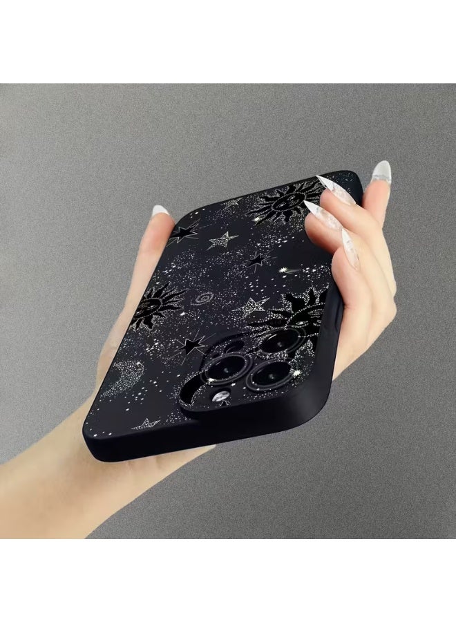 Temu A soft phone case with a stylish design featuring shimmering stars and a sun. It offers full coverage, shock and scratch resistance, and is compatible with the iPhone 13 Pro Max. - Image 2
