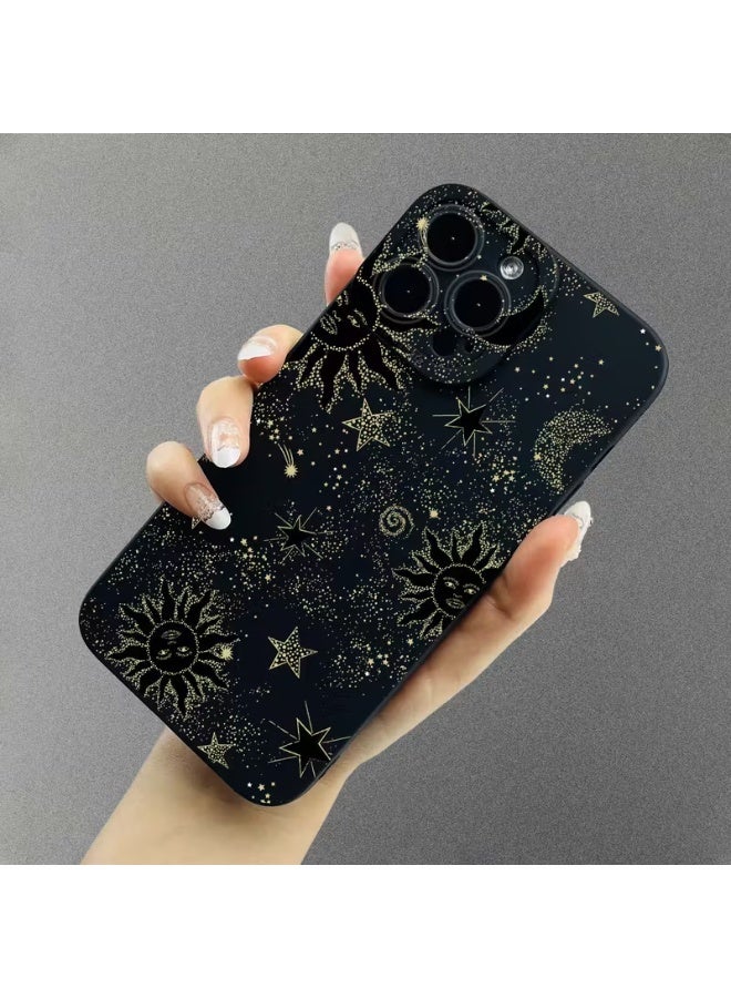 Temu A soft phone case with a stylish design featuring shimmering stars and a sun. It offers full coverage, shock and scratch resistance, and is compatible with the iPhone 13 Pro Max. - Image 1