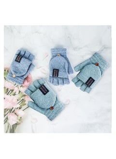 SYOSI Womens Winter Gloves, 2 Pairs Warm Knitted Convertible Fingerless Gloves for Women Gifts with Mittens Cover Cap(Green light, Blue)  - Image 3