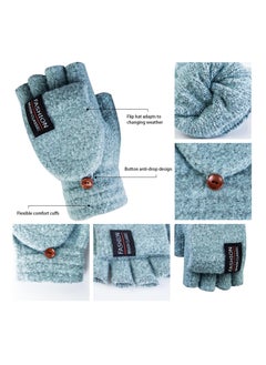 SYOSI Womens Winter Gloves, 2 Pairs Warm Knitted Convertible Fingerless Gloves for Women Gifts with Mittens Cover Cap(Green light, Blue)  - Image 4