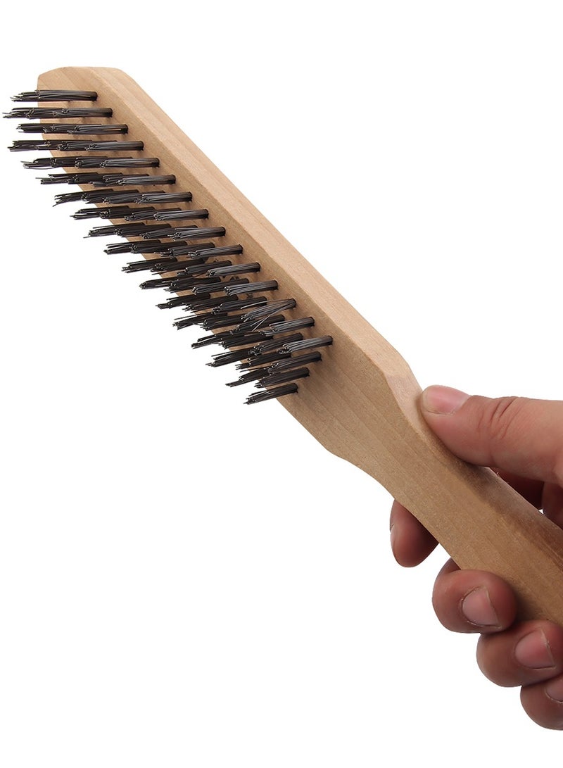 كسيبي فرشاة يد حديدية مقاس 4 × 16 صف، شعيرات فولاذية مطلية بمقبض خشبي لتنظيف الصدأ وإزالة الطلاء تنظيف الأجزاء المعدنية من الأوساخ في المرآب وورش العمل والساحات. - Image 3